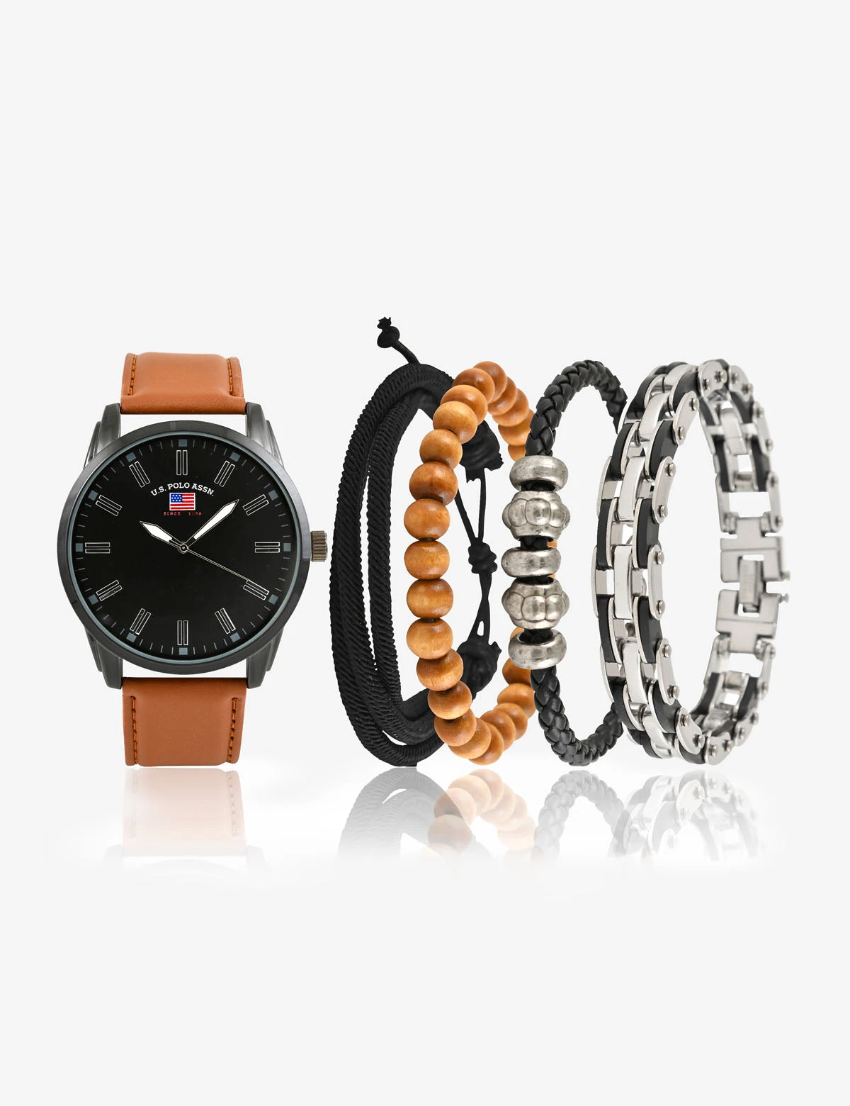 U.S. Polo Assn. MEN'S OVERSIZED BLCK BRN WATCH & BRACELETS SET 5 U.S. Polo Assn. MEN'S OVERSIZED BLCK BRN WATCH & BRACELETS SET - Image 3