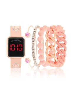 U.S. Polo Assn. LADIES LED SQUARE FACE WATCH & STACKABLE BRACELETS SET 12 U.S. Polo Assn. LADIES LED SQUARE FACE WATCH & STACKABLE BRACELETS SET -Modern Wear Shop US2328BU