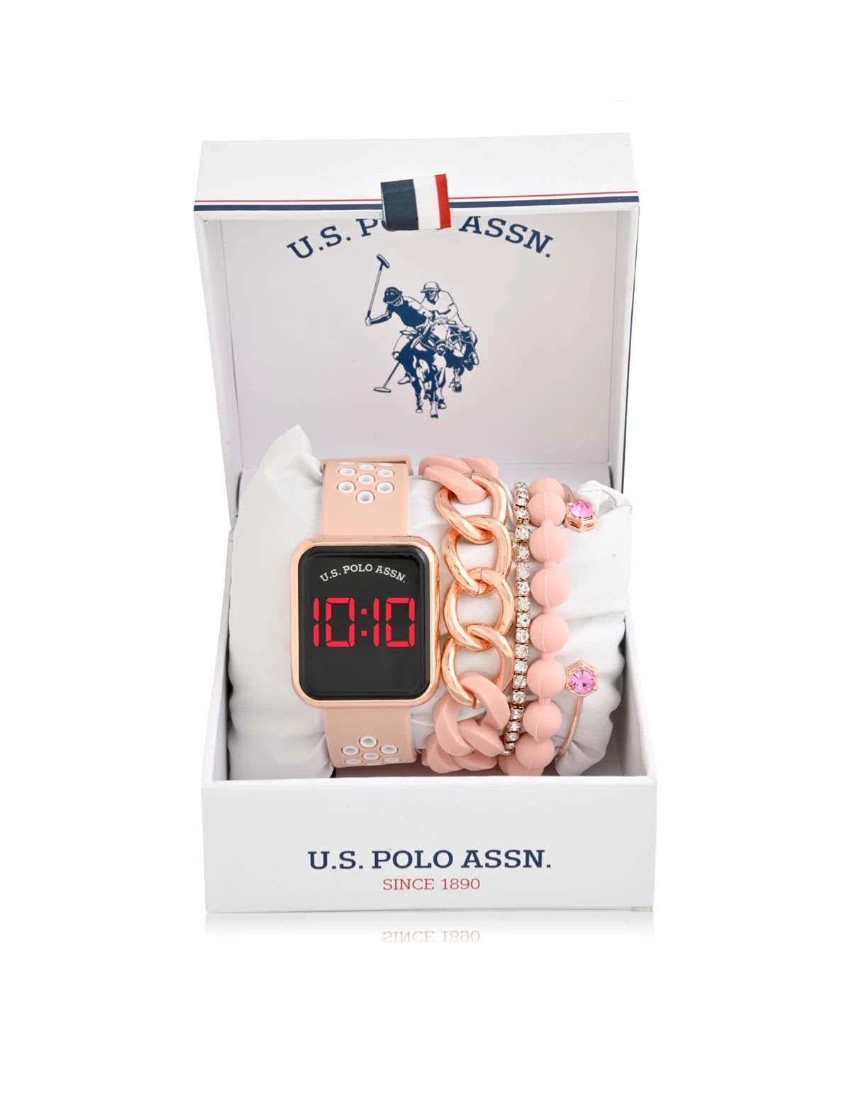 U.S. Polo Assn. LADIES LED SQUARE FACE WATCH & STACKABLE BRACELETS SET 4 U.S. Polo Assn. LADIES LED SQUARE FACE WATCH & STACKABLE BRACELETS SET - Image 2