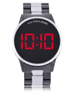 U.S. Polo Assn. MEN'S BLACK SILVER TWO TONE LED BRACELET WATCH -Modern Wear Shop US3191BU