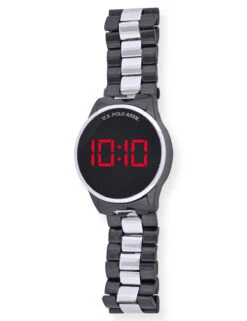 U.S. Polo Assn. MEN'S BLACK SILVER TWO TONE LED BRACELET WATCH -Modern Wear Shop US3191BU 1