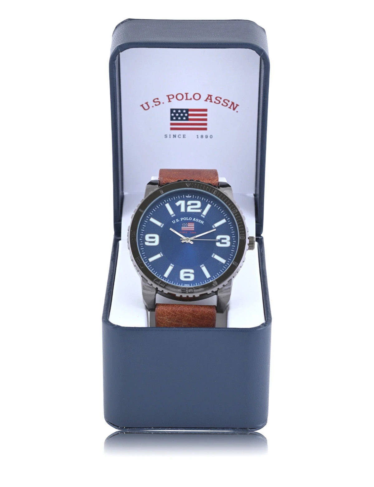 U.S. Polo Assn. MEN'S BLUE FACE AND BROWN STRAP ANALOG WATCH 4 U.S. Polo Assn. MEN'S BLUE FACE AND BROWN STRAP ANALOG WATCH - Image 2