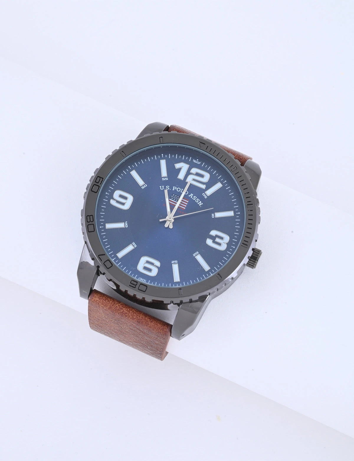 U.S. Polo Assn. MEN'S BLUE FACE AND BROWN STRAP ANALOG WATCH 3 U.S. Polo Assn. MEN'S BLUE FACE AND BROWN STRAP ANALOG WATCH