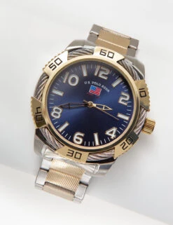 U.S. Polo Assn. Two Tone Bracelet Watch With Rope Accent Bezel