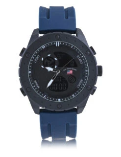 U.S. Polo Assn. MEN'S BLUE STRAP WITH BLACK BEZEL ANA DIGI WATCH -Modern Wear Shop US9819BU 4935