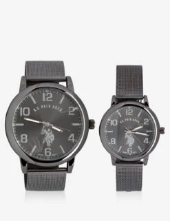 U.S. Polo Assn. HIS & HERS BLACK MESH STRAP WATCH SET