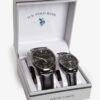 U.S. Polo Assn. HIS AND HERS BLACK STRAP DIAMOND WATCH SET