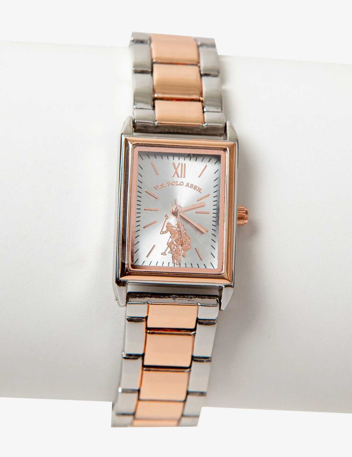 U.S. Polo Assn. LADIES RECTANGULAR TWO TONE ROSE BRACELET WATCH 3 U.S. Polo Assn. LADIES RECTANGULAR TWO TONE ROSE BRACELET WATCH
