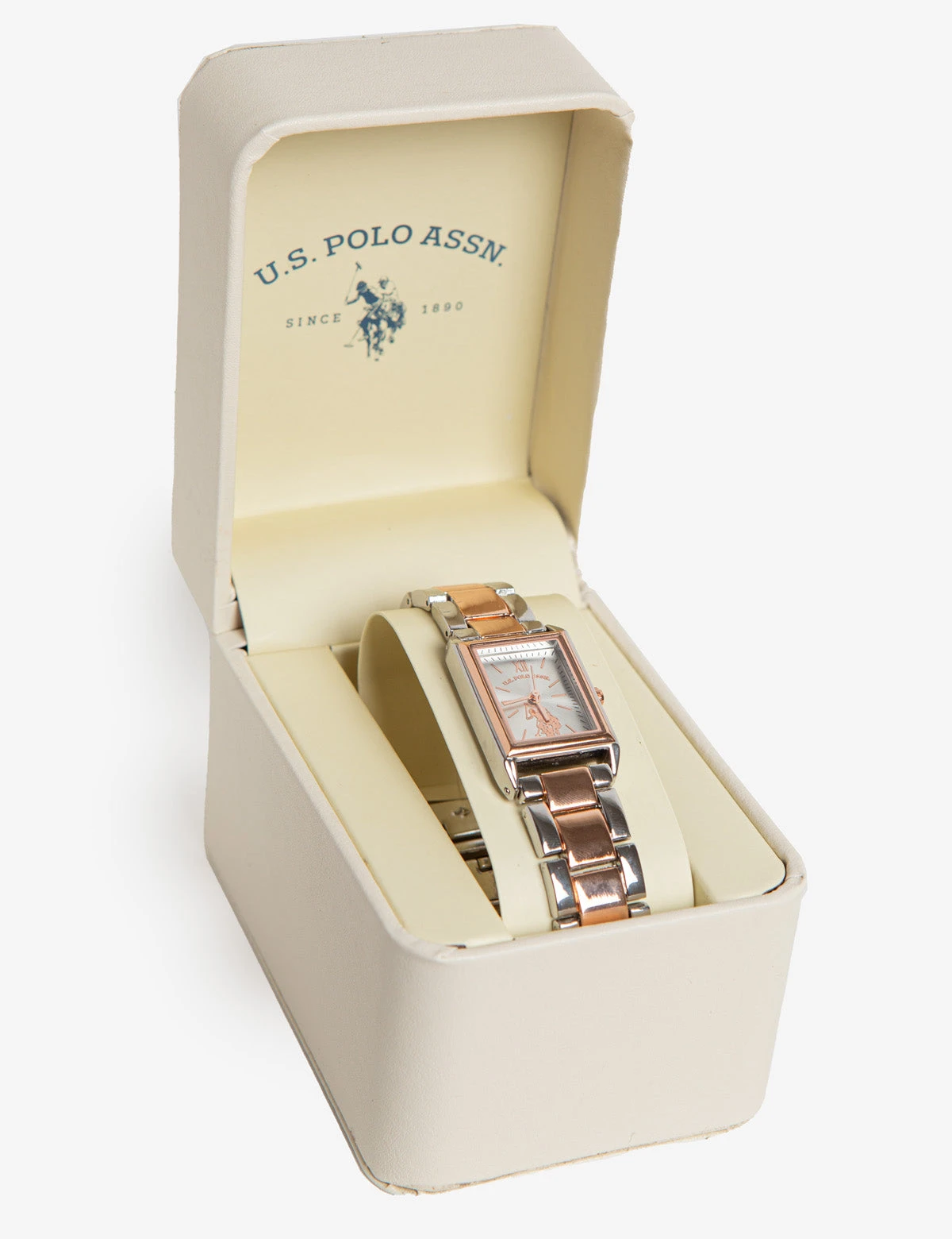 U.S. Polo Assn. LADIES RECTANGULAR TWO TONE ROSE BRACELET WATCH 4 U.S. Polo Assn. LADIES RECTANGULAR TWO TONE ROSE BRACELET WATCH - Image 2