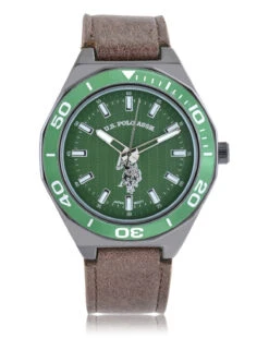 U.S. Polo Assn. MEN'S BROWN STRAP WITH GREEN DIAL ANALOG WATCH -Modern Wear Shop USC50603UO 4647