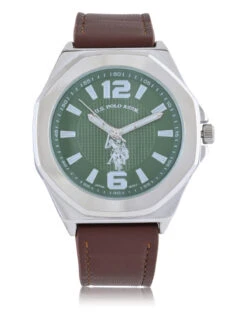 U.S. Polo Assn. MEN'S BROWN STRAP WITH SILVER CASE ANALOG WATCH -Modern Wear Shop USC50605BU 4679