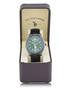 U.S. Polo Assn. MEN'S BLACK STRAP WITH GREEN DIAL ANALOG WATCH -Modern Wear Shop USC50610BU 4566