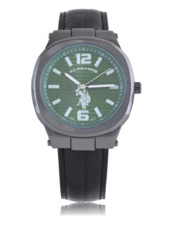 U.S. Polo Assn. MEN'S BLACK STRAP WITH GREEN DIAL ANALOG WATCH -Modern Wear Shop USC50610BU 4655