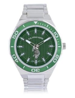 U.S. Polo Assn. MEN'S SILVER LINK WITH GREEN DIAL ANALOG WATCH -Modern Wear Shop USC80697UO 4648