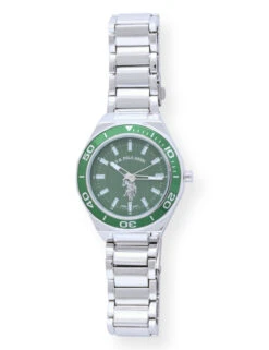 U.S. Polo Assn. MEN'S SILVER LINK WITH GREEN DIAL ANALOG WATCH -Modern Wear Shop USC80697UO 4825