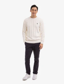 U.S. Polo Assn. CABLE CREW NECK SWEATER -Modern Wear Shop USUF3S5216 WNWH 1157