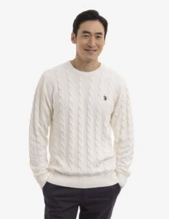 U.S. Polo Assn. CABLE CREW NECK SWEATER -Modern Wear Shop USUF3S5216 WNWH 1175