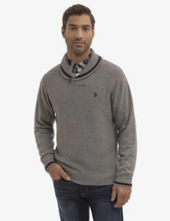 U.S. Polo Assn. TEXTURED SHAWL COLLAR SWEATER -Modern Wear Shop USUF3S5300 FLNH 2142