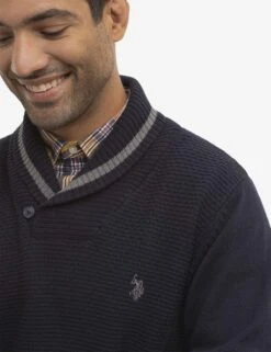 U.S. Polo Assn. TEXTURED SHAWL COLLAR SWEATER -Modern Wear Shop USUF3S5300 NAVY 1030