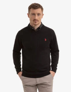U.S. Polo Assn. SOFT SOLID JERSEY V-NECK SWEATER -Modern Wear Shop USUF3S5395 BLACK 2230
