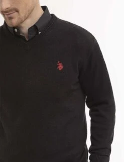 U.S. Polo Assn. SOFT SOLID JERSEY V-NECK SWEATER -Modern Wear Shop USUF3S5395 BLACK 2233
