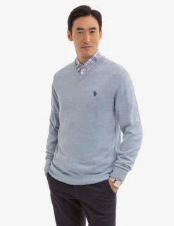 U.S. Polo Assn. SOFT SOLID JERSEY V-NECK SWEATER -Modern Wear Shop USUF3S5395 HTBL 1274