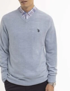 U.S. Polo Assn. SOFT SOLID JERSEY V-NECK SWEATER -Modern Wear Shop USUF3S5395 HTBL 1276