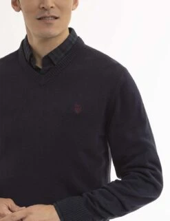 U.S. Polo Assn. SOFT SOLID JERSEY V-NECK SWEATER -Modern Wear Shop USUF3S5395 NAVY 0611