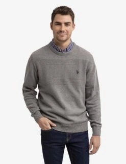 U.S. Polo Assn. TEXTURED CREW NECK SWEATER -Modern Wear Shop USUF3S5397 FAWN FLANNELHTHR 0178