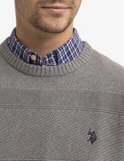 U.S. Polo Assn. TEXTURED CREW NECK SWEATER -Modern Wear Shop USUF3S5397 FAWN FLANNELHTHR 0186