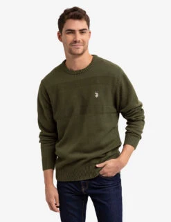 U.S. Polo Assn. TEXTURED CREW NECK SWEATER -Modern Wear Shop USUF3S5397 OLIVE 0305