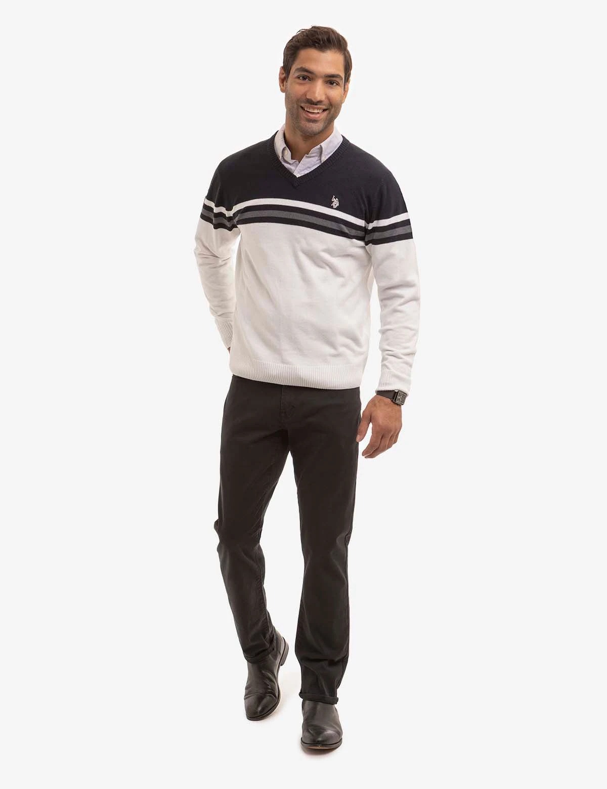 U.S. Polo Assn. SOFT ENGINEERED STRIPE V-NECK SWEATER 4 U.S. Polo Assn. SOFT ENGINEERED STRIPE V-NECK SWEATER - Image 2