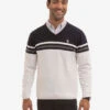 U.S. Polo Assn. SOFT ENGINEERED STRIPE V-NECK SWEATER -Modern Wear Shop USUF3S5893 WNWH 0564