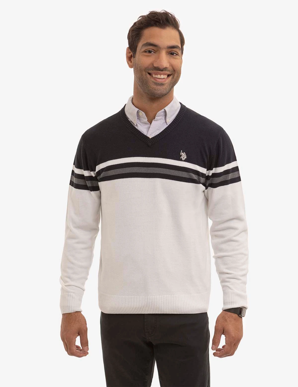U.S. Polo Assn. SOFT ENGINEERED STRIPE V-NECK SWEATER 3 U.S. Polo Assn. SOFT ENGINEERED STRIPE V-NECK SWEATER