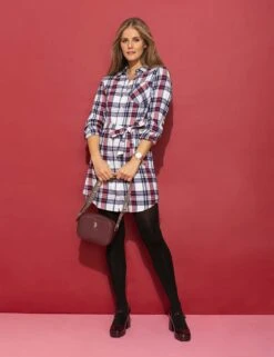 U.S. Polo Assn. LONG SLEEVE PLAID TIE DRESS